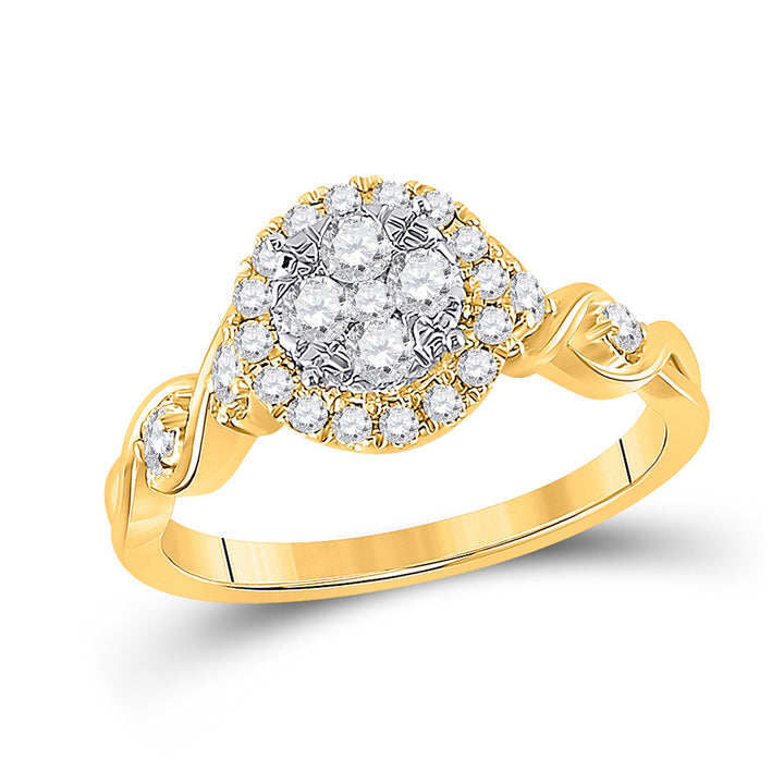 10kt Yellow Gold Womens Round Diamond Cluster Halo Ring 1/2 Cttw