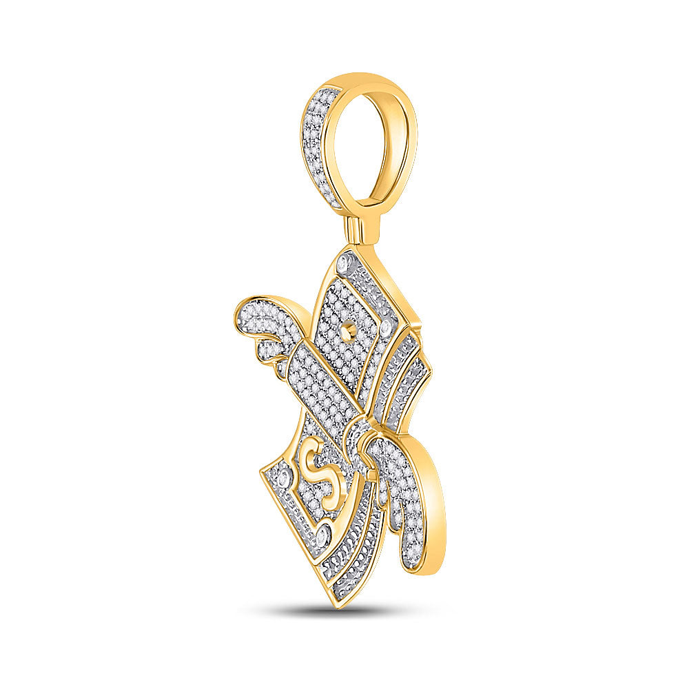 10kt Yellow Gold Mens Round Diamond Flying Dollar Money Charm Pendant 1/2 Cttw