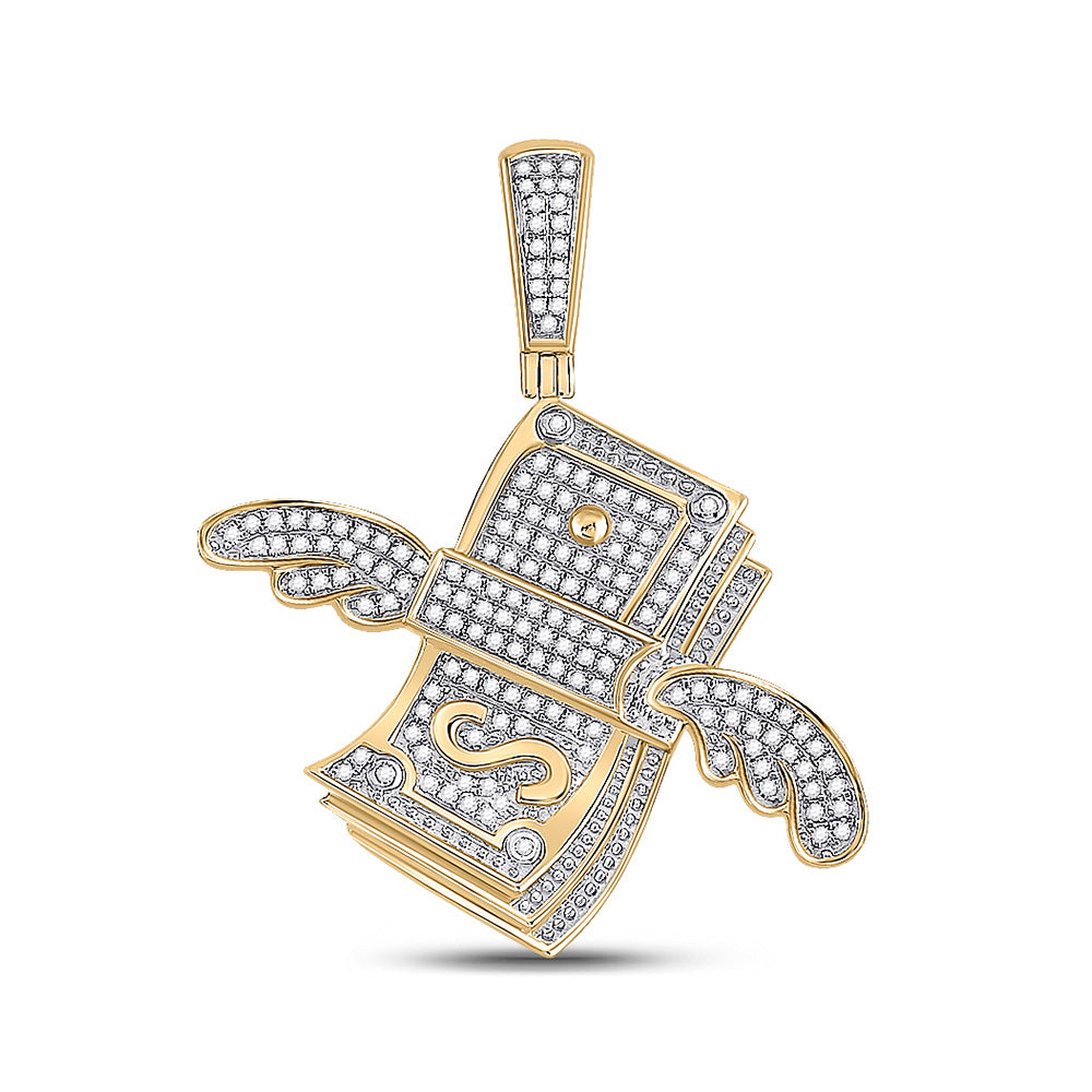 10kt Yellow Gold Mens Round Diamond Flying Dollar Money Charm Pendant 1/2 Cttw