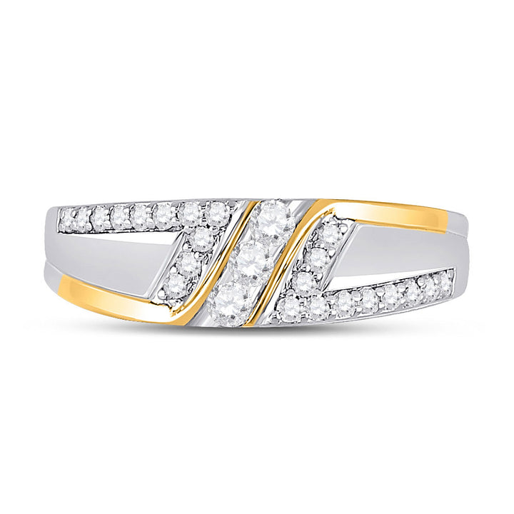 10kt Two-tone Gold Mens Round Diamond 3-stone Wedding Ring 1/2 Cttw