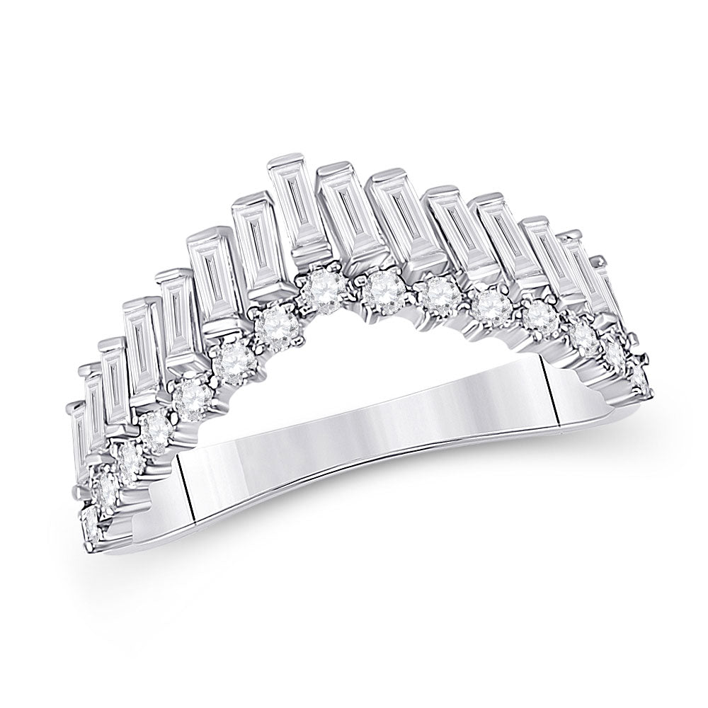 14kt White Gold Womens Baguette Diamond Chevron Band Ring 5/8 Cttw