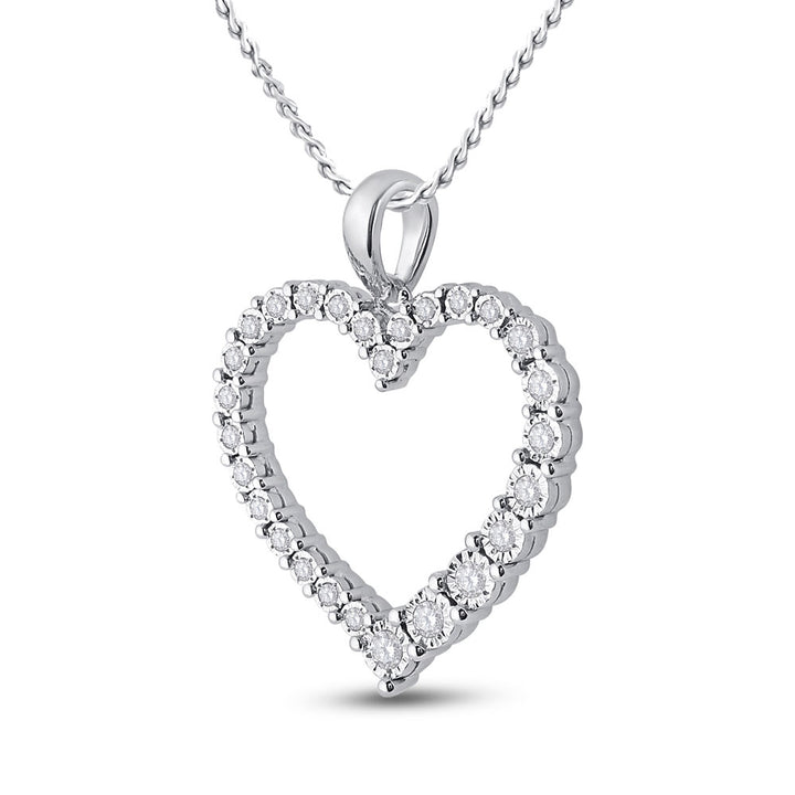 14kt White Gold Womens Round Diamond Outline Heart Pendant 1/6 Cttw