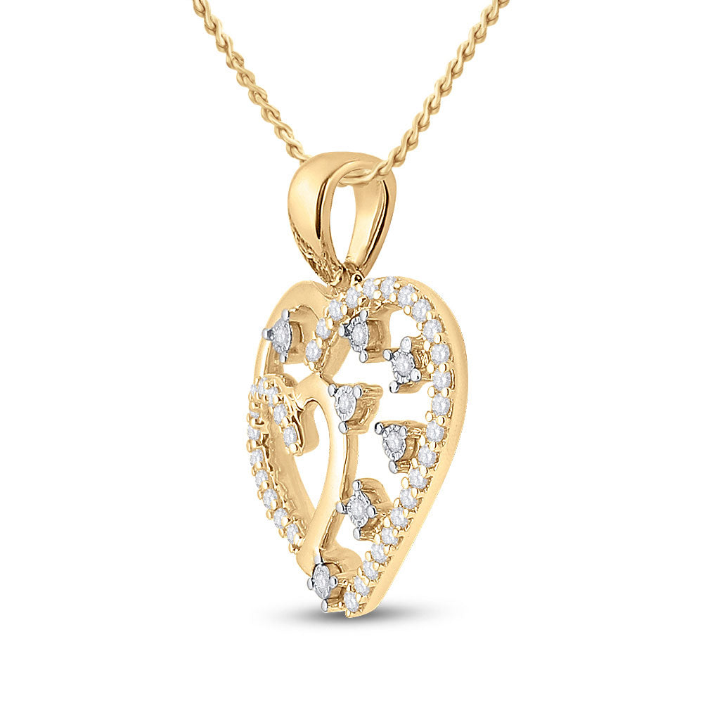 14kt Yellow Gold Womens Round Diamond Heart Pendant 1/6 Cttw