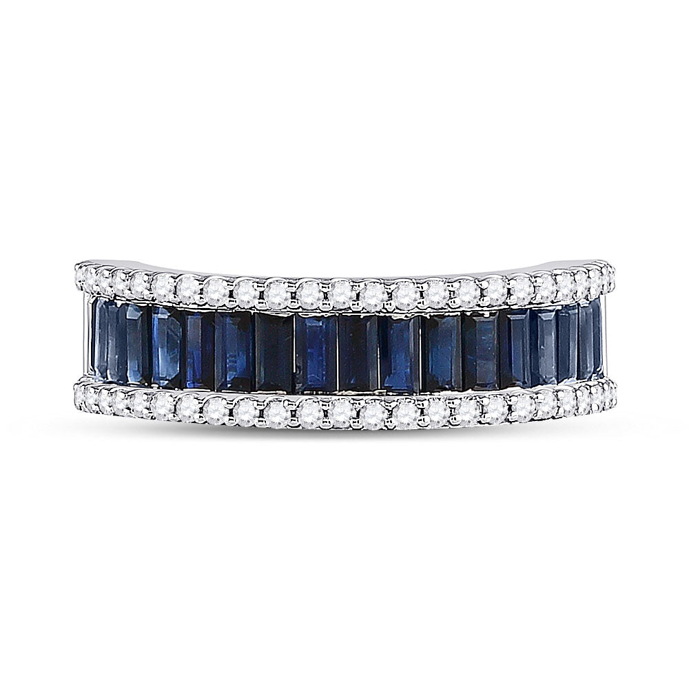 14kt White Gold Womens Baguette Blue Sapphire Anniversary Ring 2-1/2 Cttw