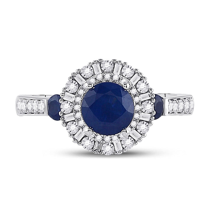 14kt White Gold Womens Round Blue Sapphire Diamond Halo Ring 1-3/4 Cttw