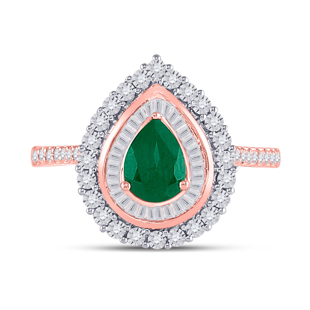 14kt Rose Gold Womens Oval Emerald Diamond Teardrop Ring 7/8 Cttw