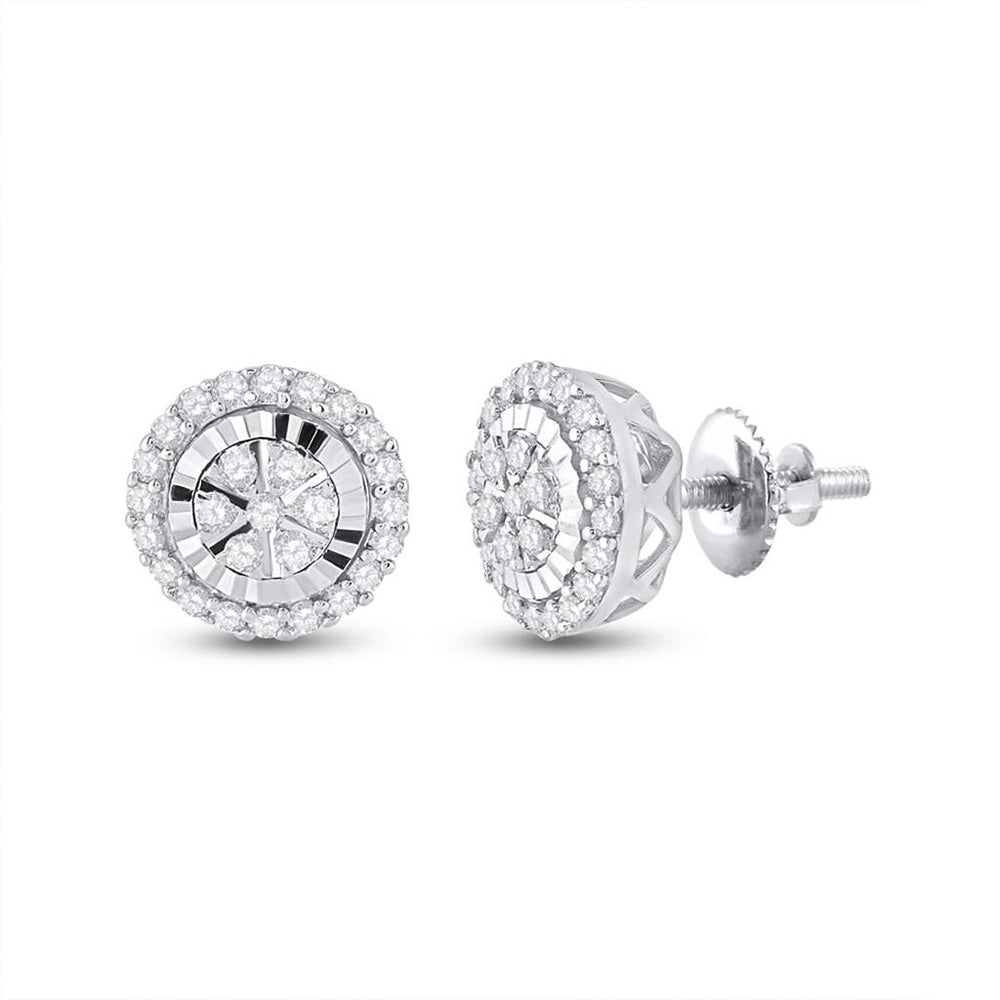 14kt White Gold Womens Round Diamond Cluster Earrings 1/4 Cttw