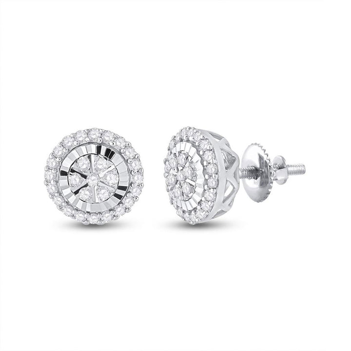 14kt White Gold Womens Round Diamond Cluster Earrings 1/4 Cttw