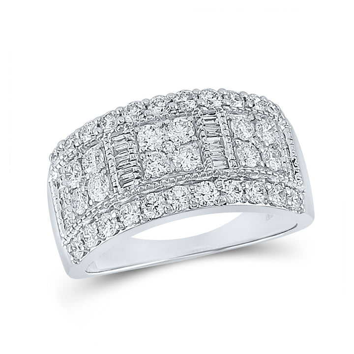 14kt White Gold Womens Baguette Diamond Anniversary Ring 1-3/8 Cttw