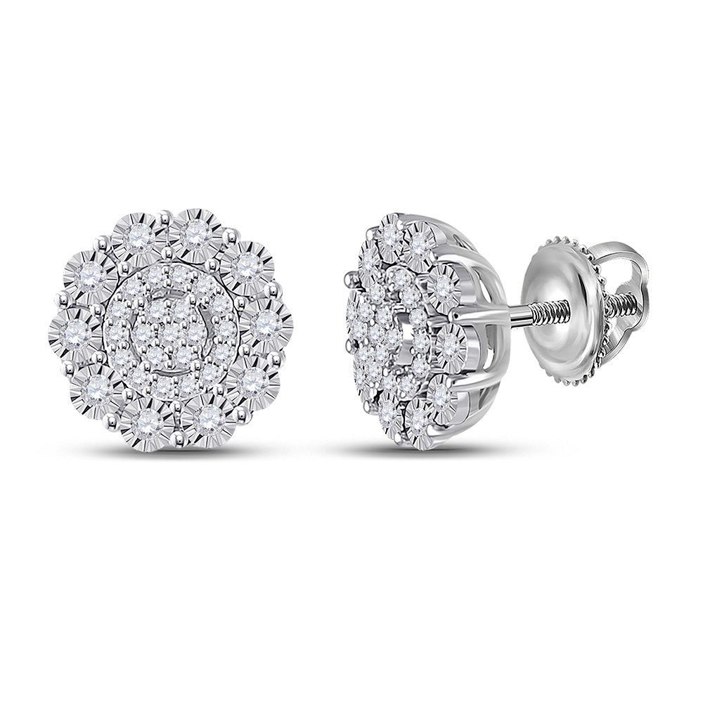 10kt White Gold Womens Round Diamond Cluster Earrings 1/5 Cttw