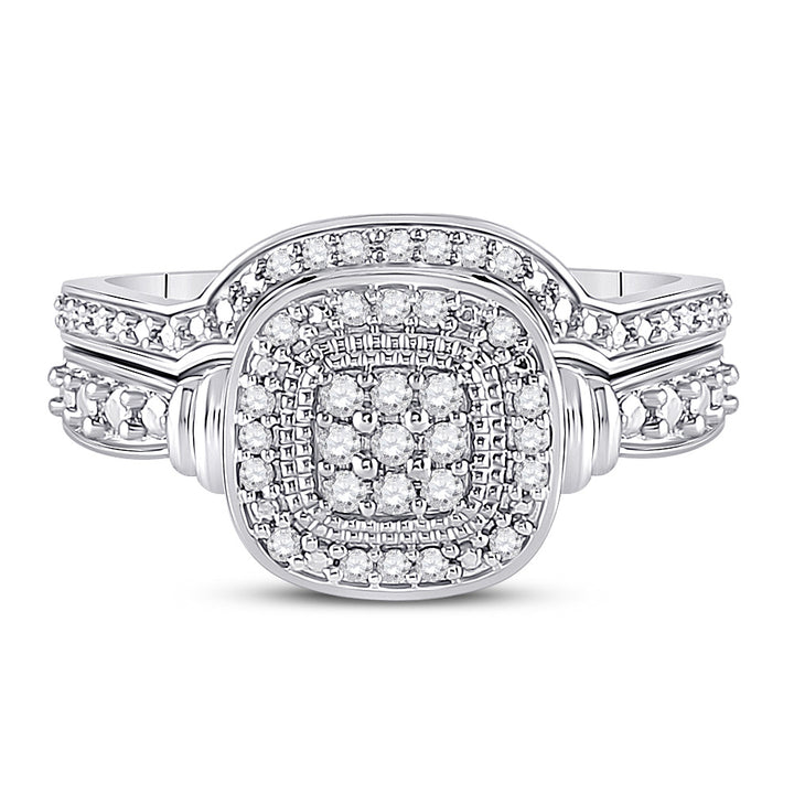 10kt White Gold Round Diamond Square Bridal Wedding Ring Band Set 1/5 Cttw