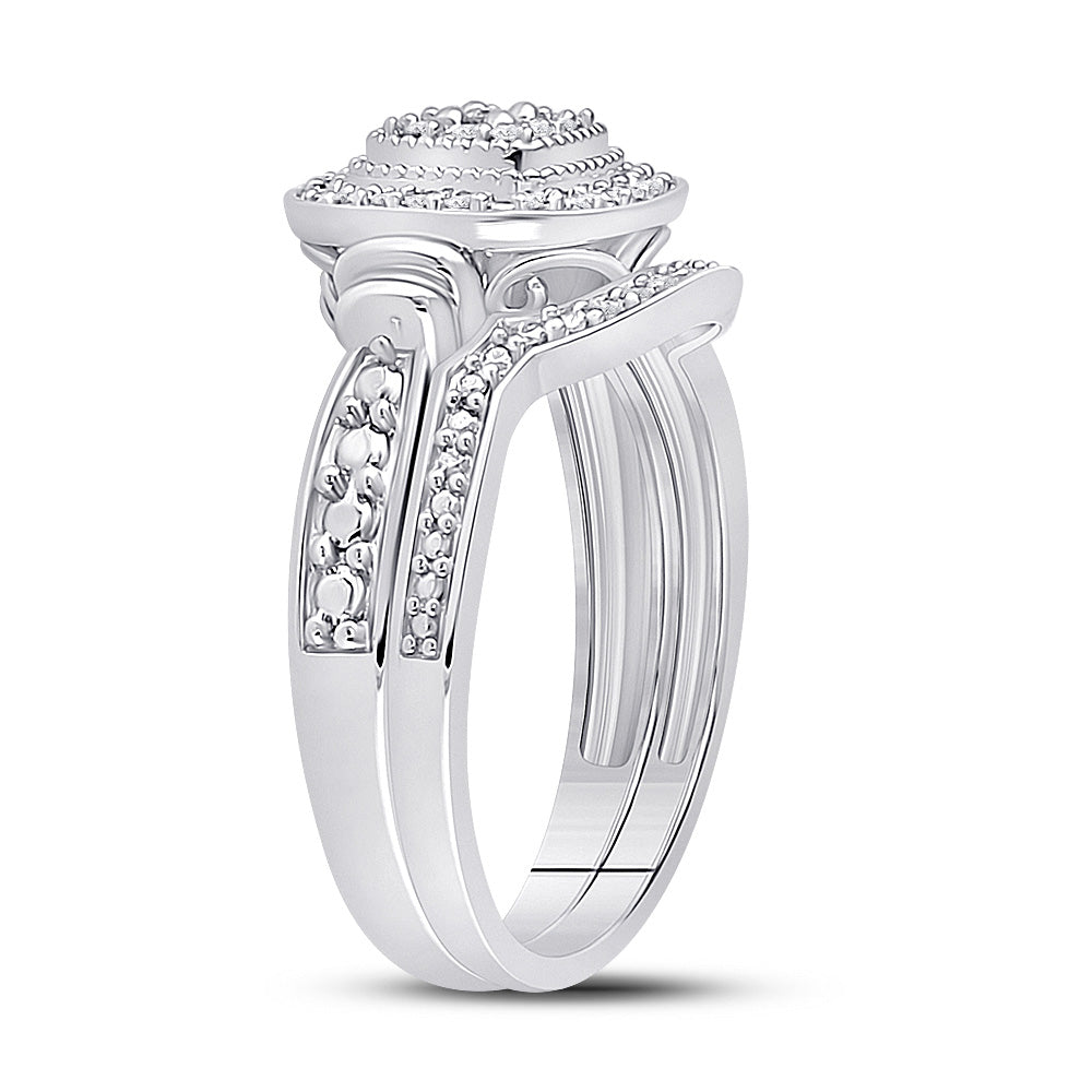 10kt White Gold Round Diamond Square Bridal Wedding Ring Band Set 1/5 Cttw