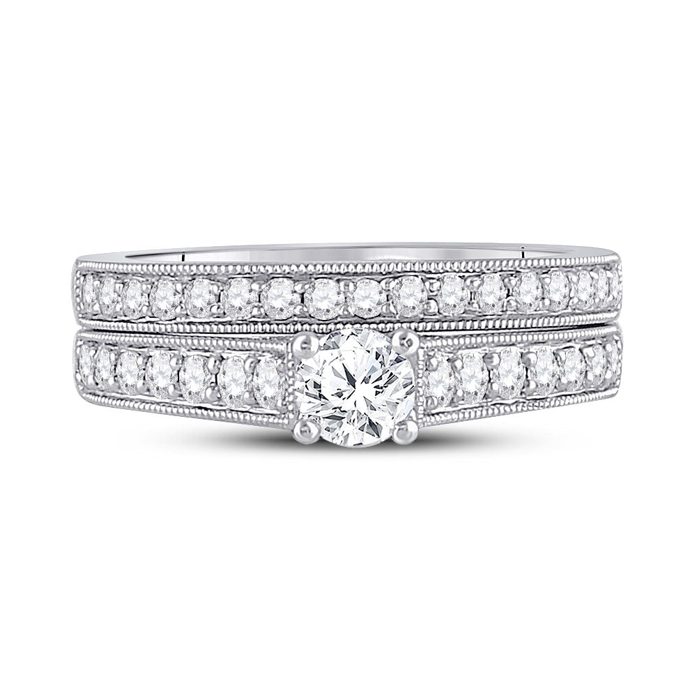 14kt White Gold Round Diamond Bridal Wedding Ring Band Set 3/4 Cttw