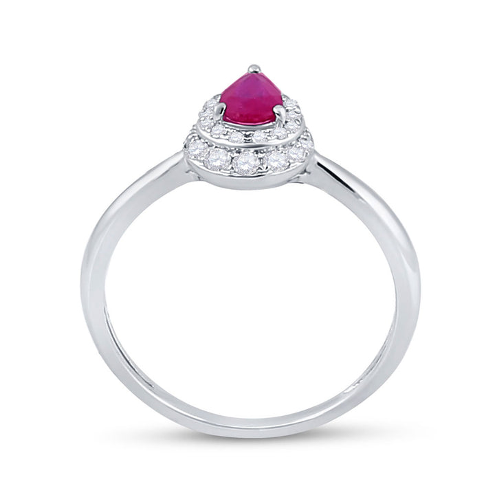 14kt White Gold Womens Pear Ruby Diamond Teardrop Halo Solitaire Ring 3/4 Cttw