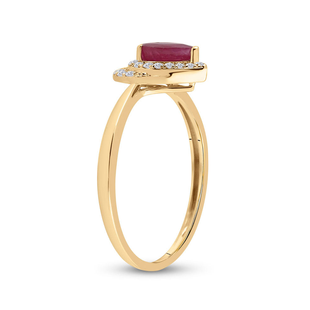 14kt Yellow Gold Womens Pear Ruby Diamond Halo Solitaire Ring 3/4 Cttw