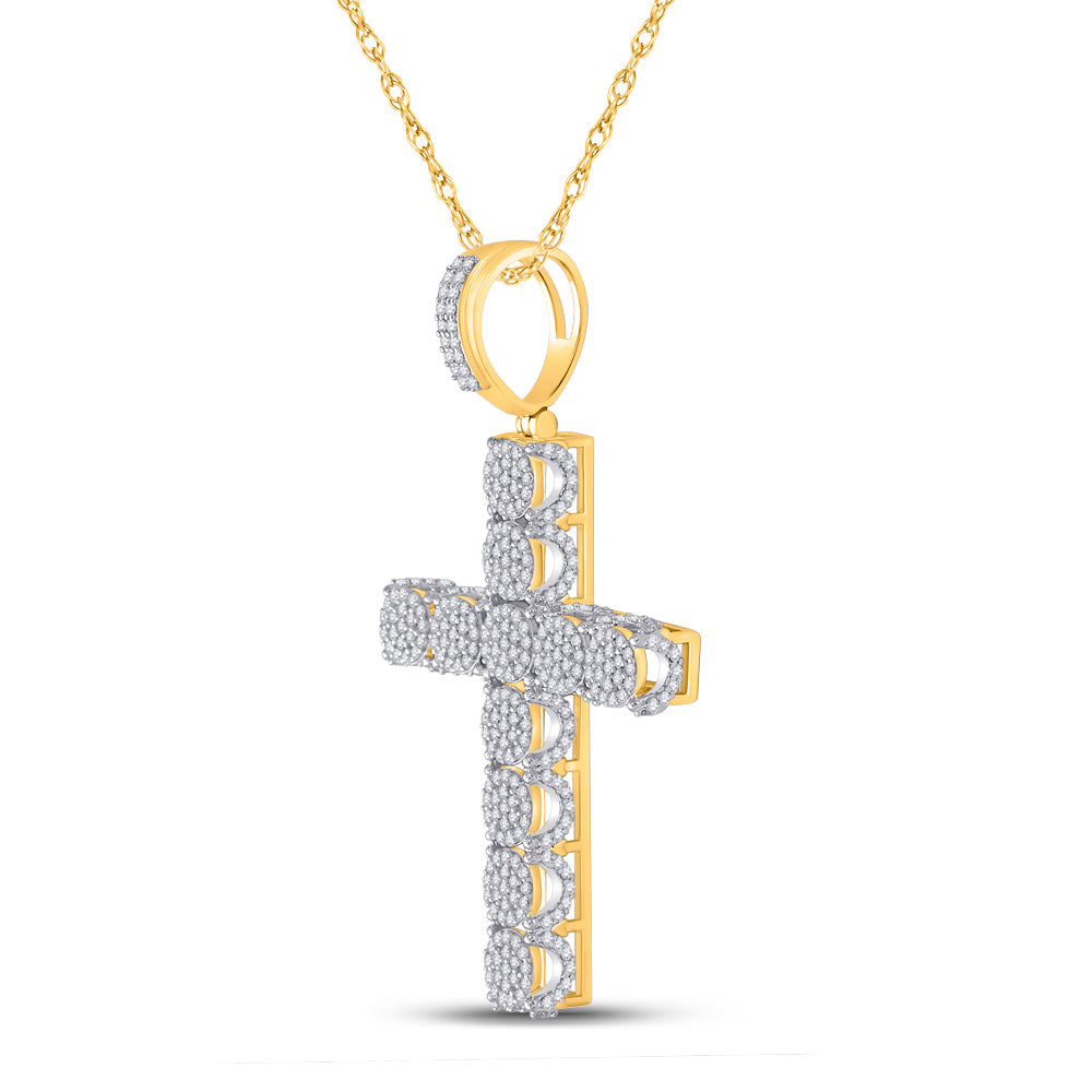 10kt Yellow Gold Mens Round Diamond Cross Charm Pendant 1 Cttw