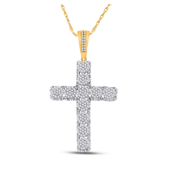 10kt Yellow Gold Mens Round Diamond Cross Charm Pendant 1 Cttw