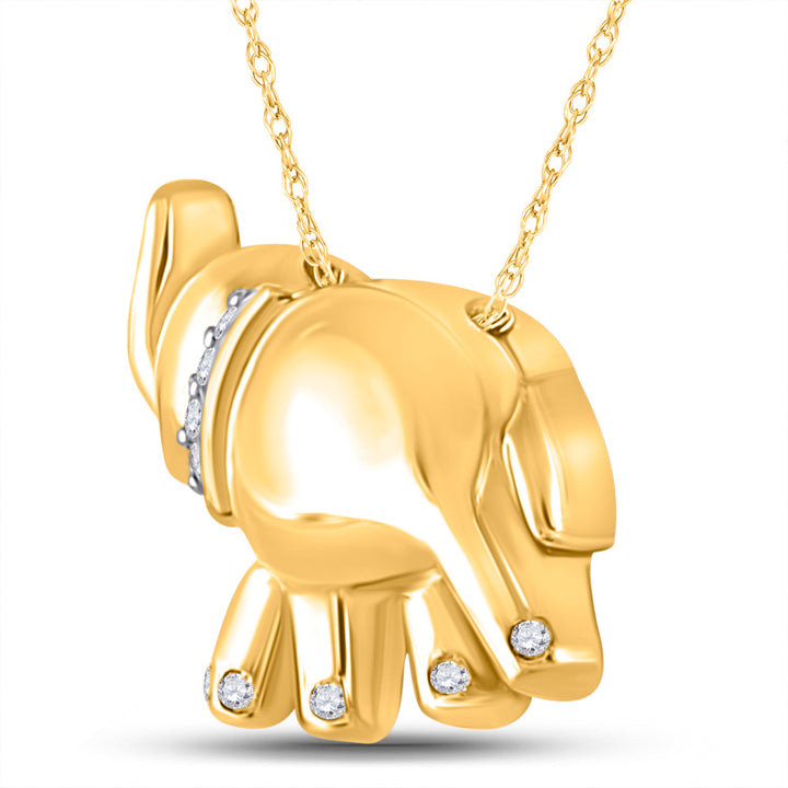 10kt Yellow Gold Womens Round Diamond Elephant Animal Pendant .03 Cttw