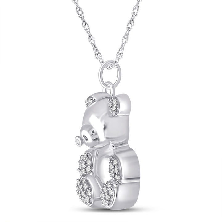 10kt White Gold Womens Round Diamond Bear Animal Pendant 1/10 Cttw