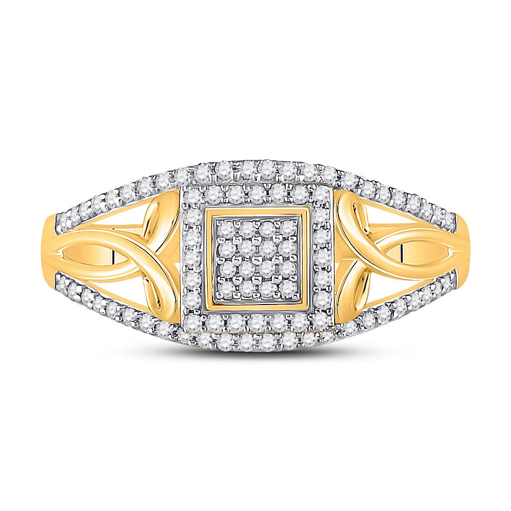 10kt Yellow Gold Womens Round Diamond Square Ring 1/4 Cttw