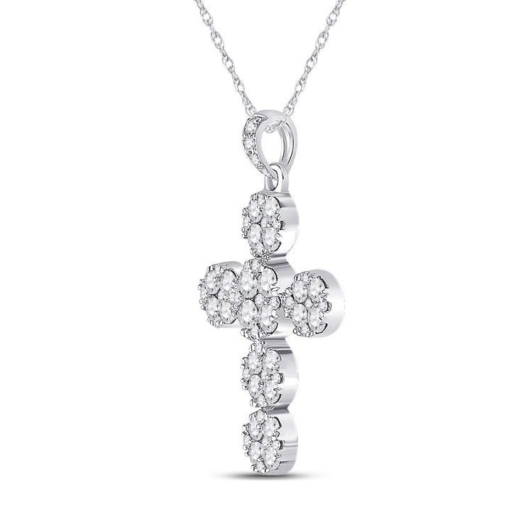 14kt White Gold Womens Round Diamond Cluster Cross Pendant 1-1/3 Cttw