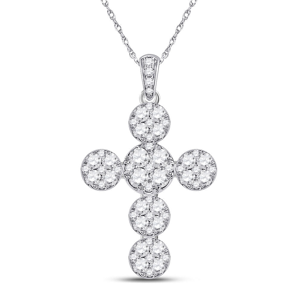 14kt White Gold Womens Round Diamond Cluster Cross Pendant 1-1/3 Cttw