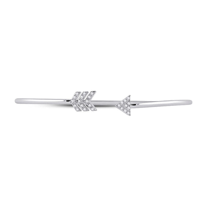 10kt White Gold Womens Round Diamond Arrow Bangle Bracelet 1/10 Cttw