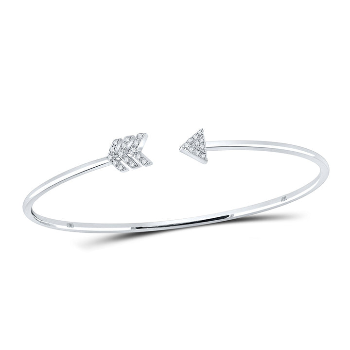 10kt White Gold Womens Round Diamond Arrow Bangle Bracelet 1/10 Cttw