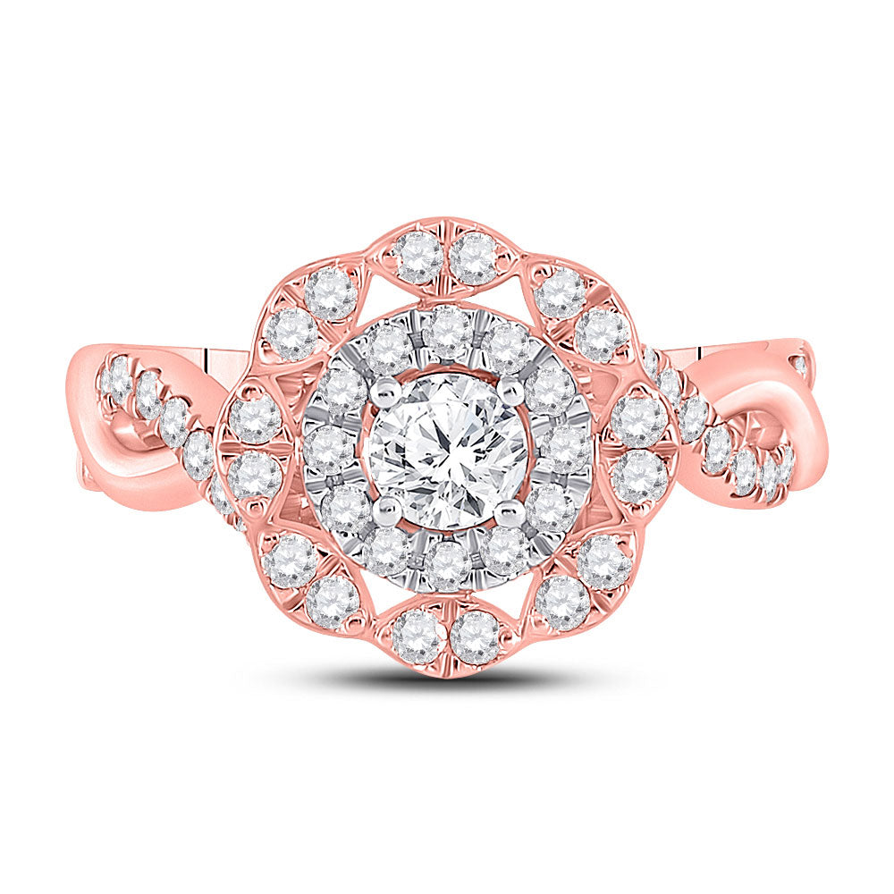 14kt Rose Gold Round Diamond Halo Bridal Wedding Engagement Ring 7/8 Cttw