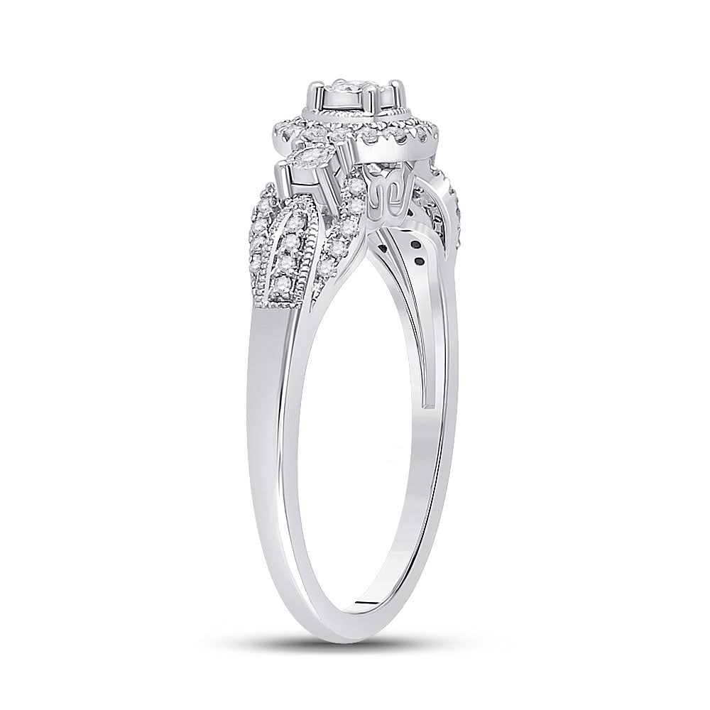 14kt White Gold Womens Round Diamond 3-stone Ring 1/4 Cttw