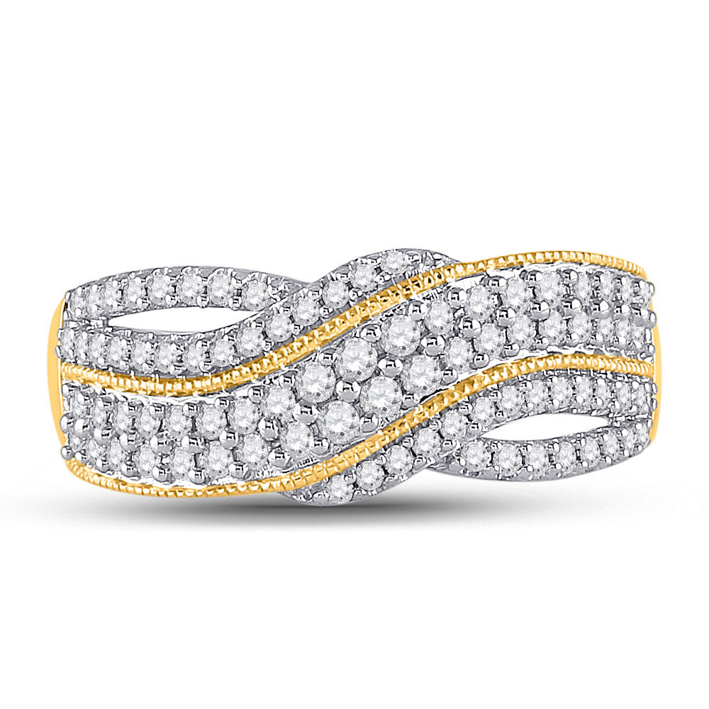 10kt Yellow Gold Womens Round Diamond Crossover Band Ring 1/2 Cttw