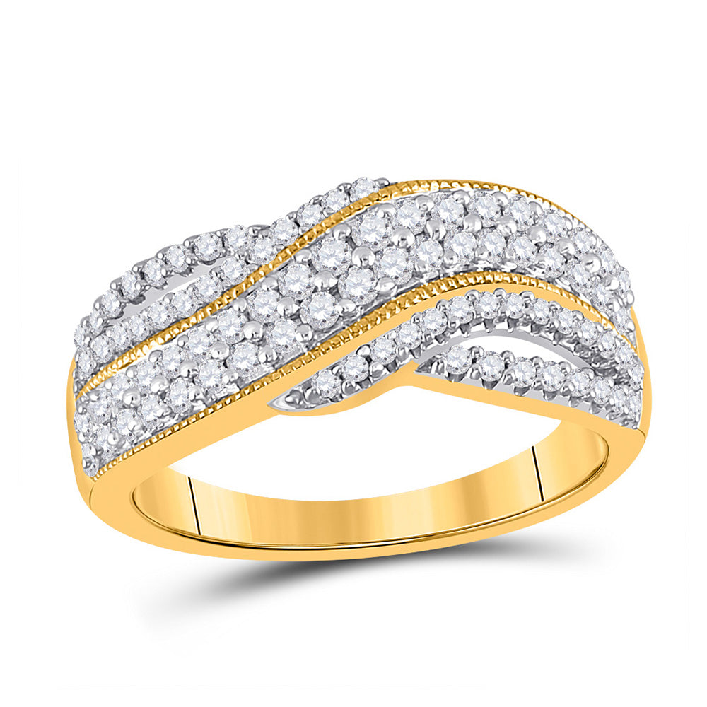 10kt Yellow Gold Womens Round Diamond Crossover Band Ring 1/2 Cttw