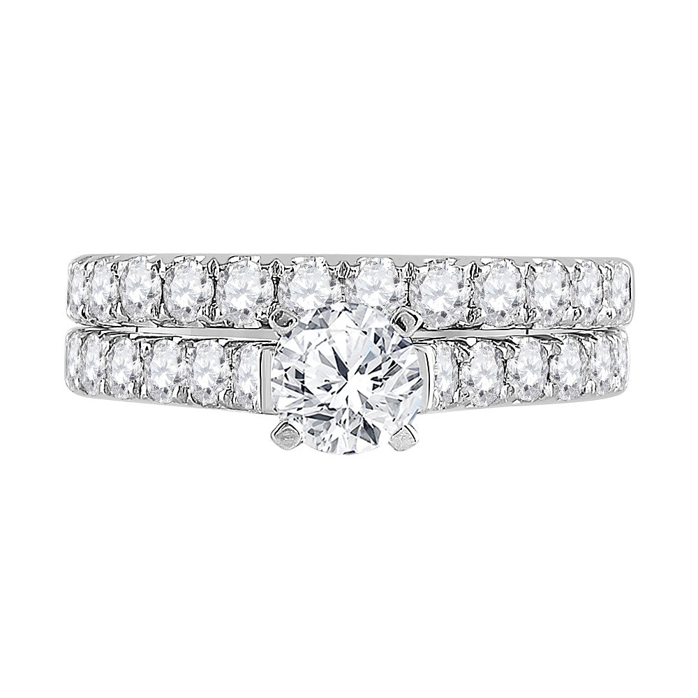 14kt White Gold Round Diamond Bridal Wedding Ring Band Set 2 Cttw