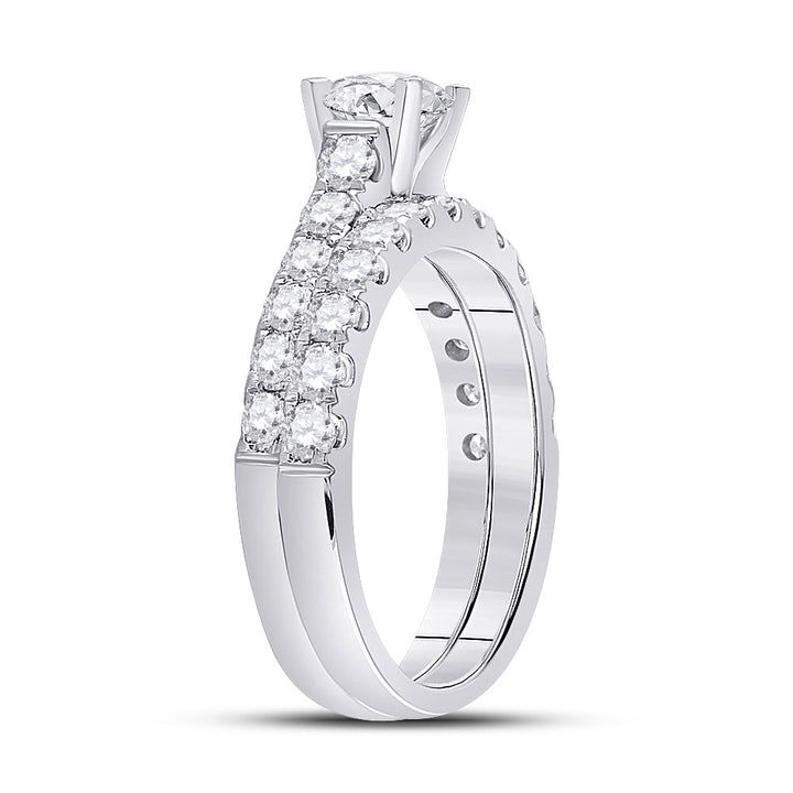 14kt White Gold Round Diamond Bridal Wedding Ring Band Set 2 Cttw