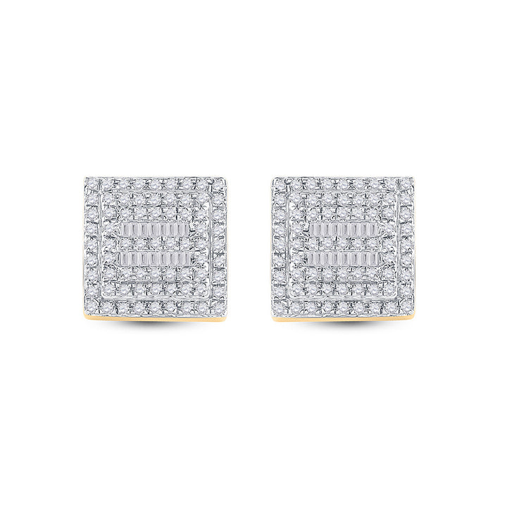 10kt Yellow Gold Mens Baguette Diamond Square Earrings 1/2 Cttw