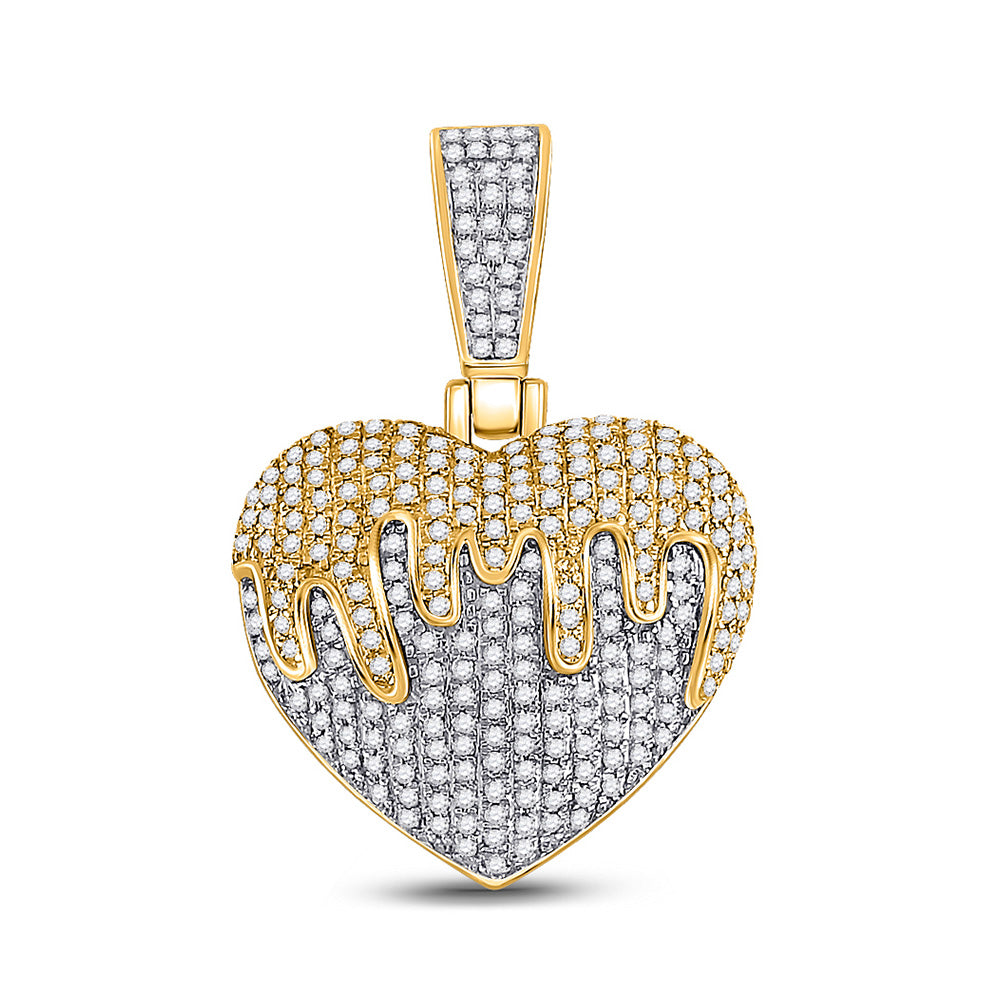 10kt Yellow Gold Mens Round Diamond Melting Heart Charm Pendant 3/4 Cttw