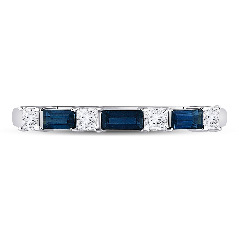 14kt White Gold Womens Baguette Blue Sapphire Diamond Anniversary Ring 5/8 Cttw