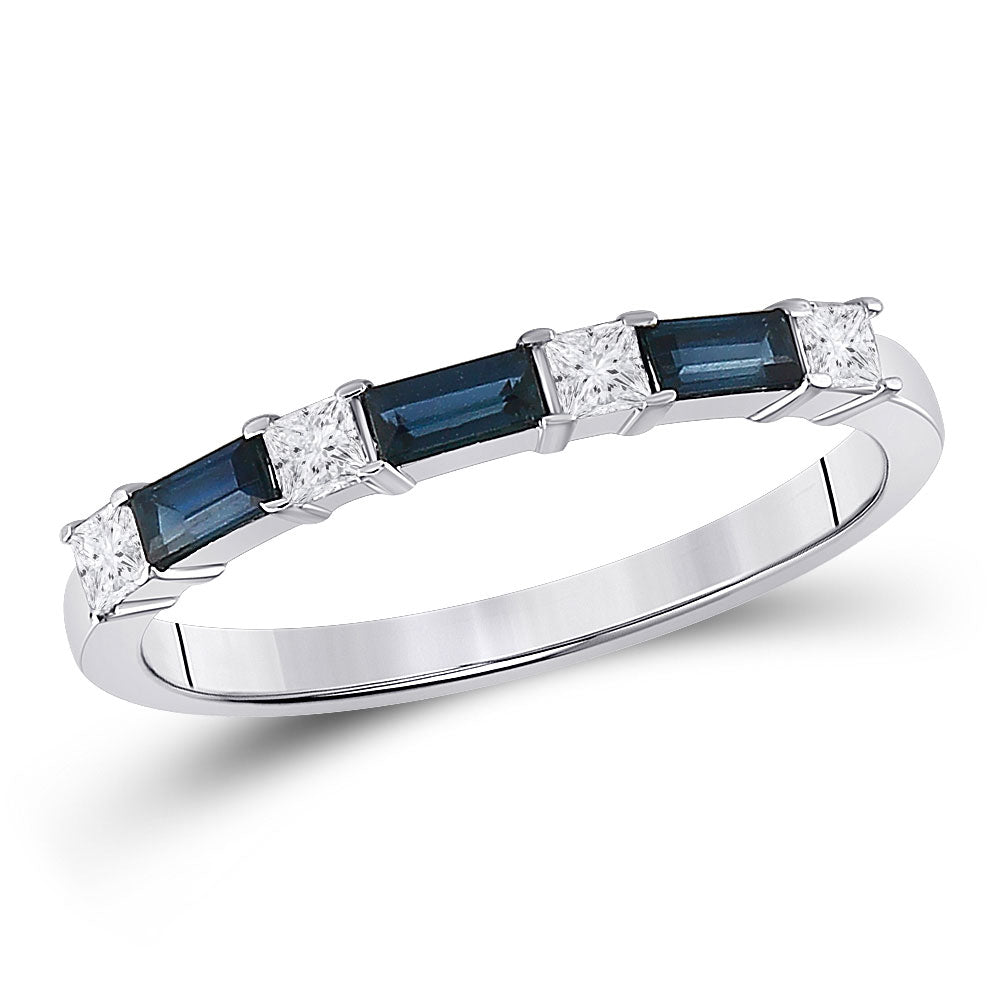 14kt White Gold Womens Baguette Blue Sapphire Diamond Anniversary Ring 5/8 Cttw