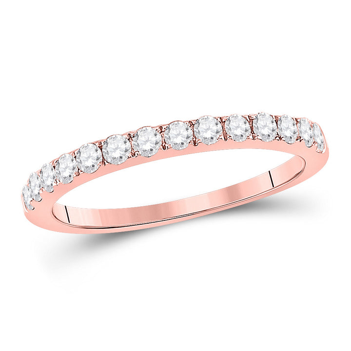 10kt Rose Gold Womens Round Diamond Wedding Single Row Band 1/2 Cttw