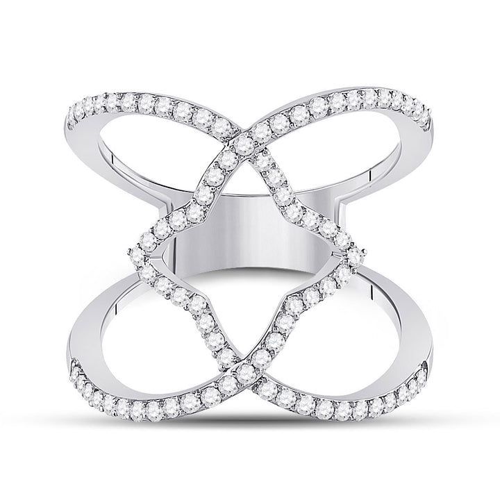 14kt White Gold Womens Round Diamond Starburst Negative Space Ring 1/2 Cttw