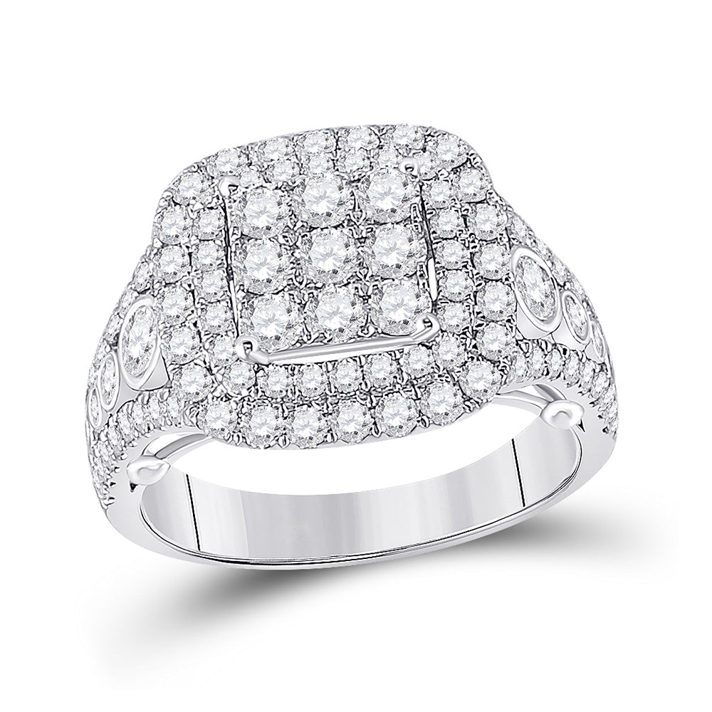 14kt White Gold Womens Round Diamond Square Cluster Ring 1-7/8 Cttw