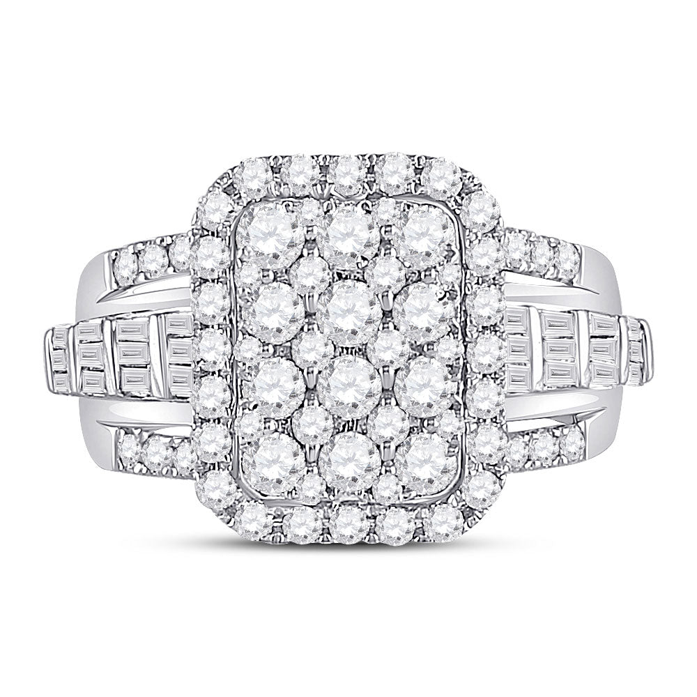 14kt White Gold Womens Round Diamond Rectangle Cluster Ring 1-3/4 Cttw