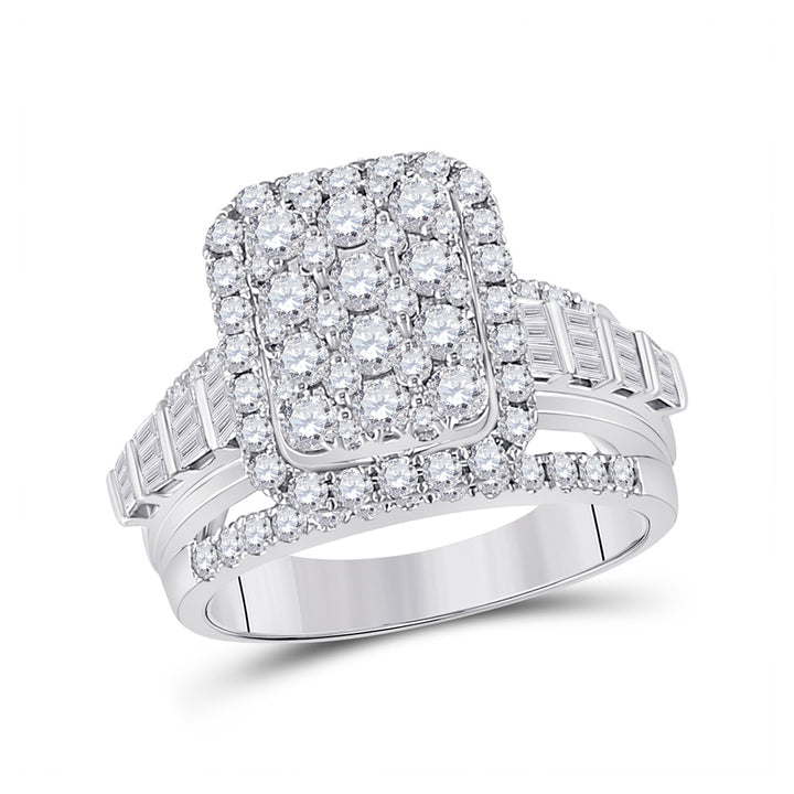 14kt White Gold Womens Round Diamond Rectangle Cluster Ring 1-3/4 Cttw