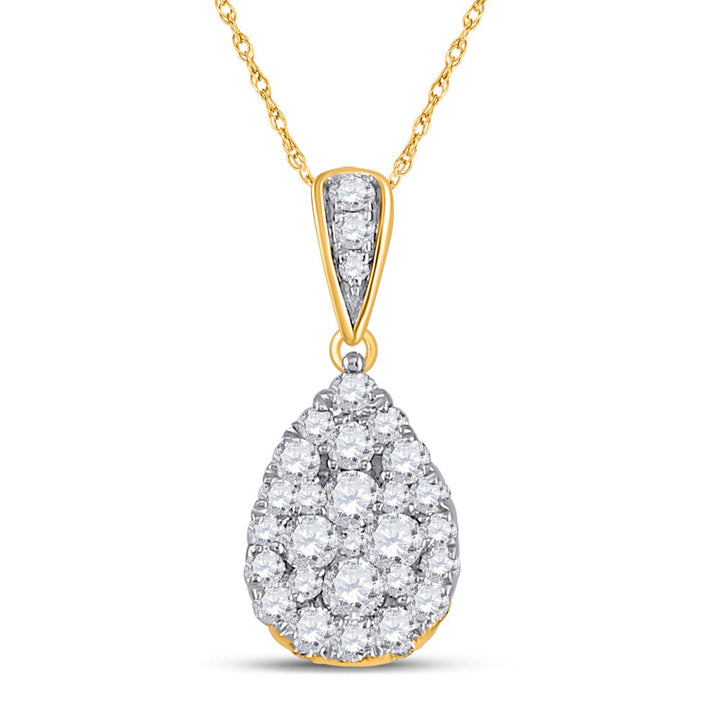 14kt Yellow Gold Womens Round Diamond Teardrop Cluster Pendant 1/2 Cttw