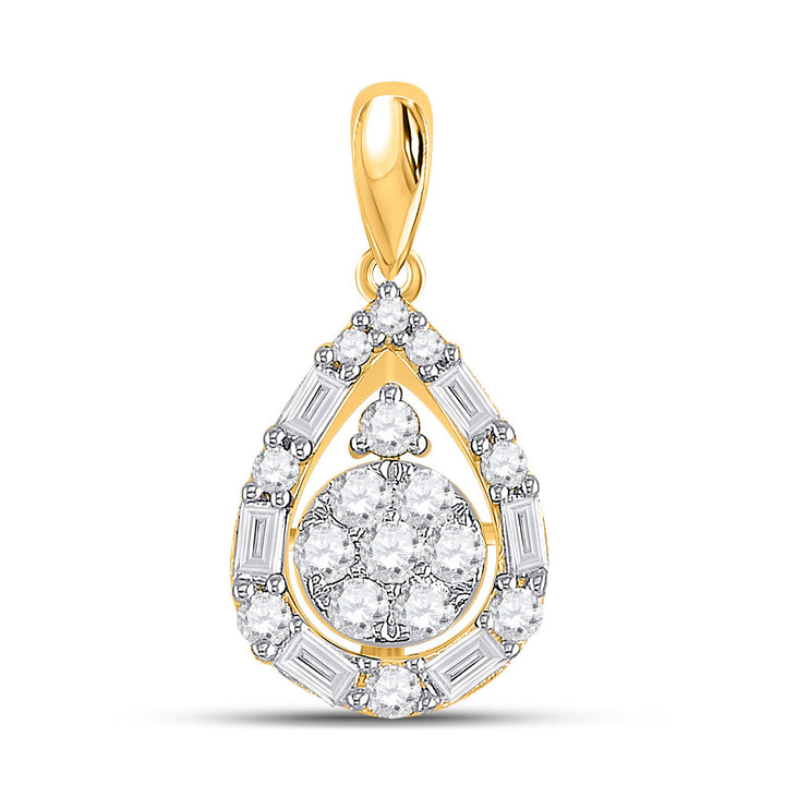 14kt Yellow Gold Womens Round Diamond Teardrop Cluster Pendant 1/2 Cttw