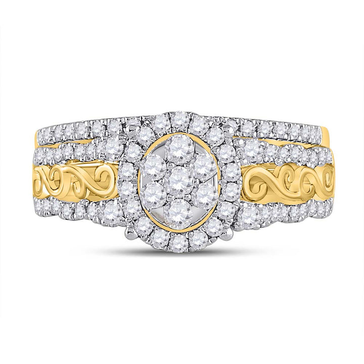 14kt Yellow Gold Round Diamond Bridal Wedding Ring Band Set 3/4 Cttw