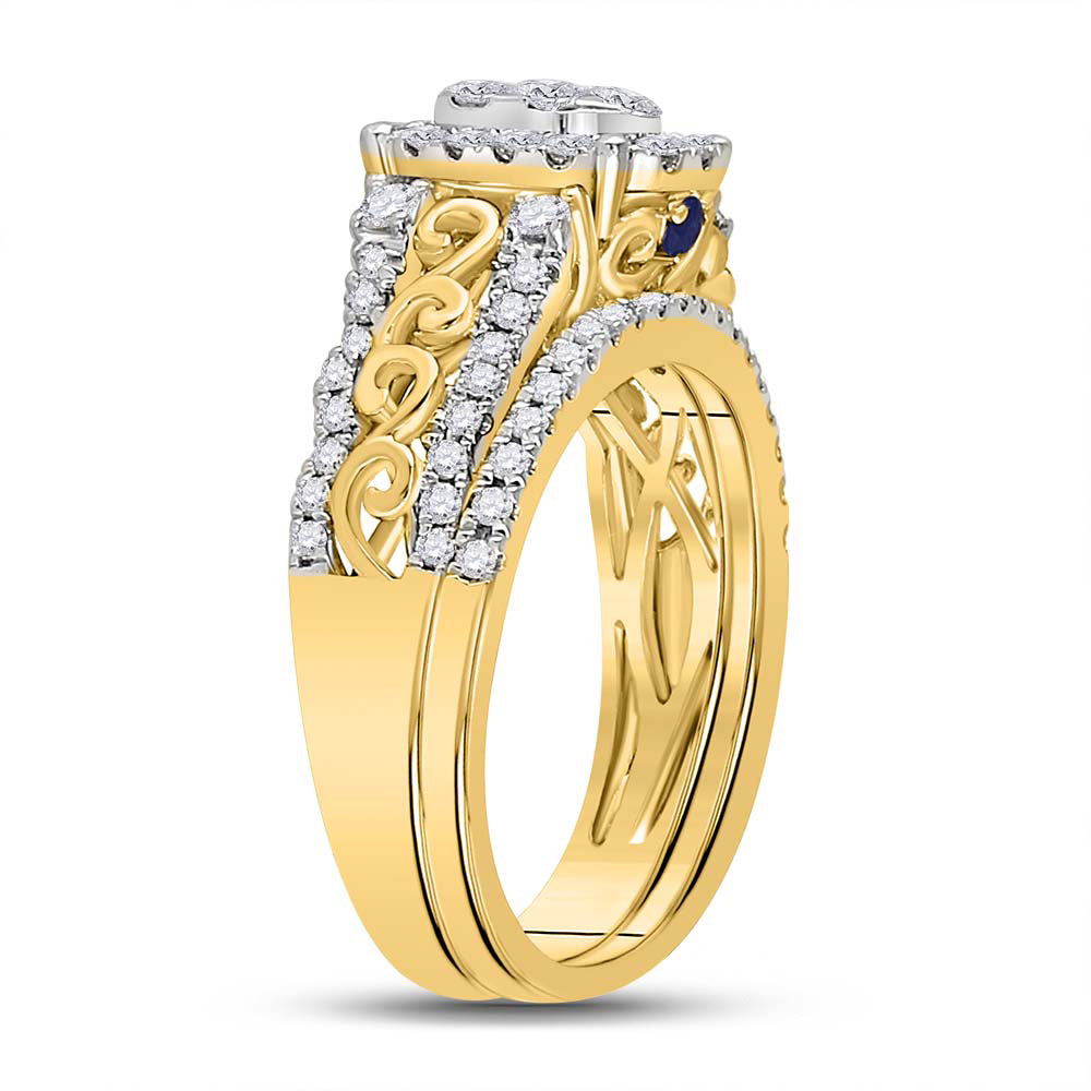 14kt Yellow Gold Round Diamond Bridal Wedding Ring Band Set 3/4 Cttw