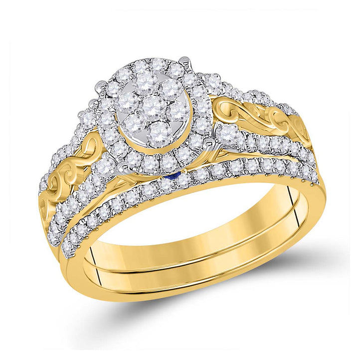 14kt Yellow Gold Round Diamond Bridal Wedding Ring Band Set 3/4 Cttw