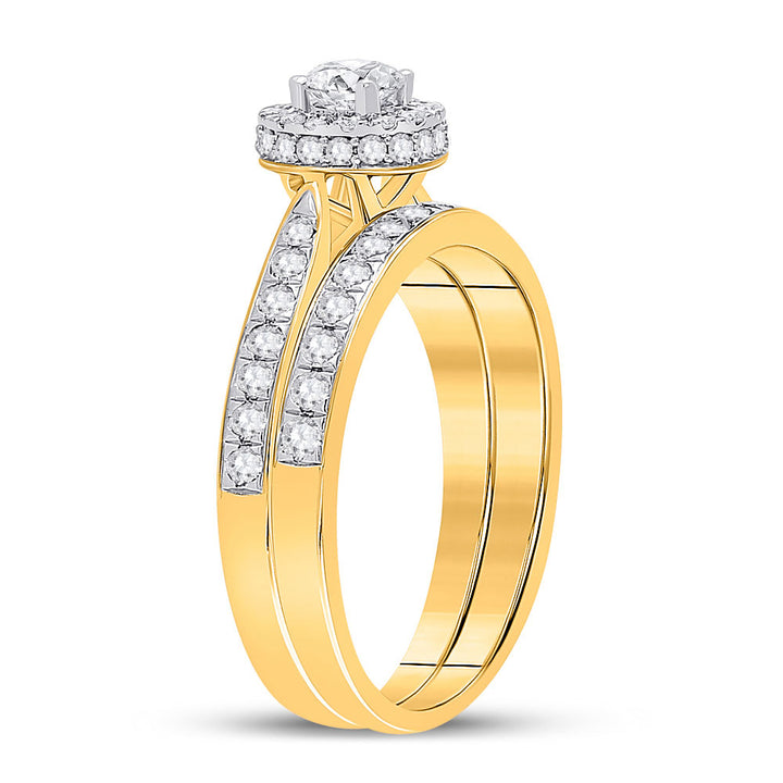 14kt Yellow Gold Round Diamond Bridal Wedding Ring Band Set 1 Cttw