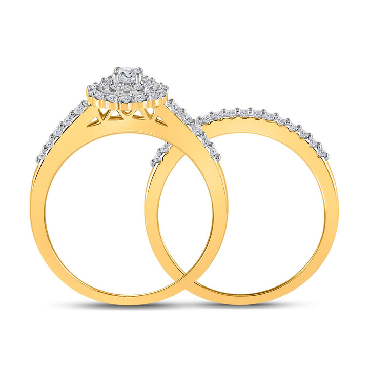 10kt Yellow Gold Round Diamond Halo Bridal Wedding Ring Band Set 1/2 Cttw